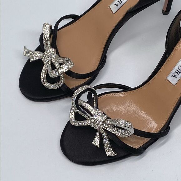 Aquazzura Babe 85mm Satin Crystal Bow Sandals size 36 - Picture 8 of 14
